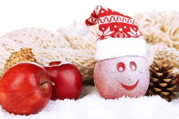 Holiday apple with frosted drawing in snow close up — Stock Photo, Image