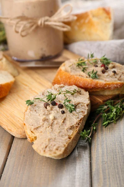 Fresh pate with bread on wooden table — Stock Photo, Image