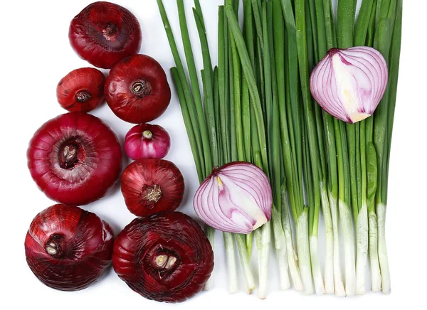 Different raw onion, isolated on white — Stock Photo, Image