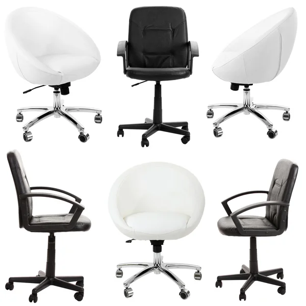 Collage de diferentes sillas aisladas en blanco — Foto de Stock