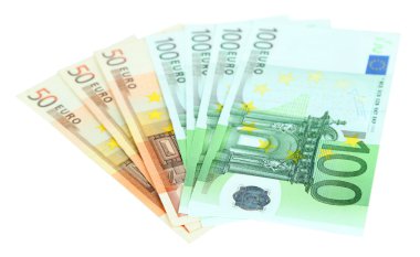 Avro banknotları beyaza izole edildi