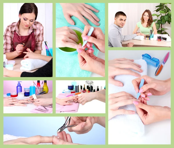 Collage of manicure process in salon — Stock Photo, Image
