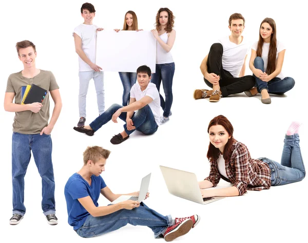 Collage av unga studenter isolerad på vit — Stockfoto