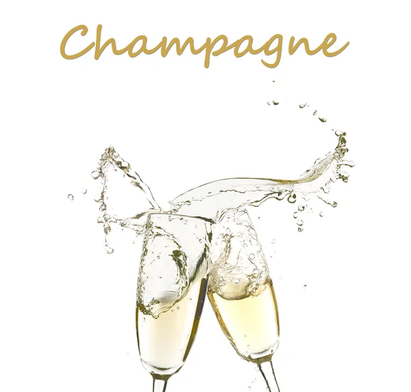Glasses of champagne with splash, isolated on white — Stock Photo, Image