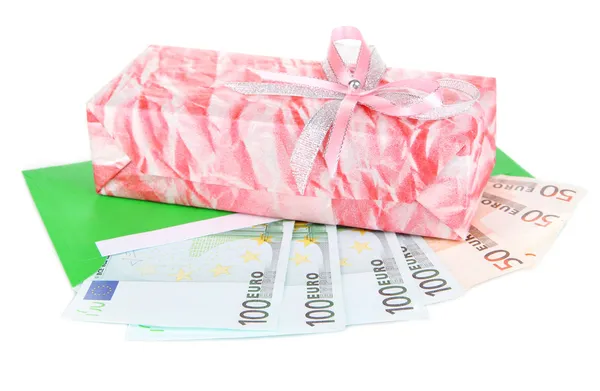 Geschenkbox mit Geld isoliert auf weiß — Stockfoto