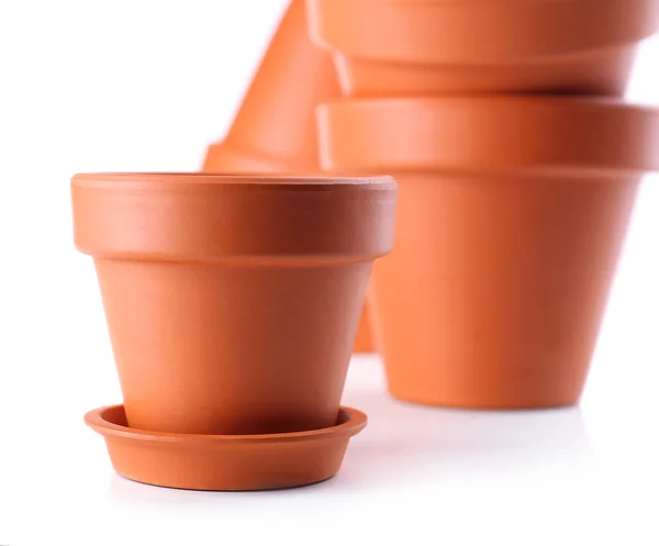 Clay flower pots, isolated on white — Stock Photo, Image