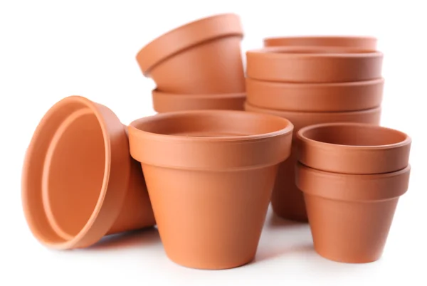 Clay flower pots, isolated on white — Stock Photo, Image