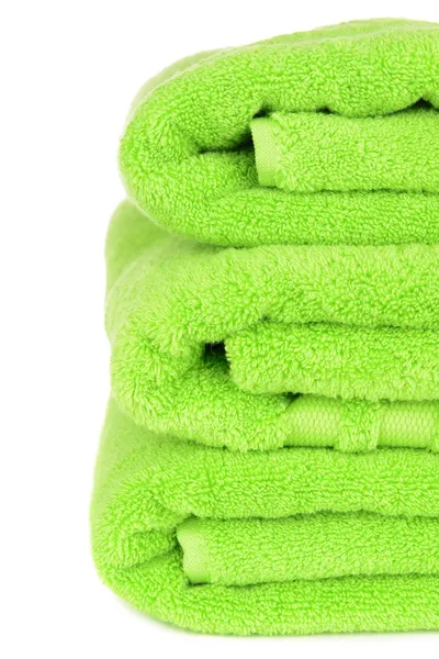 Green towels isolated on white — Stock Photo, Image