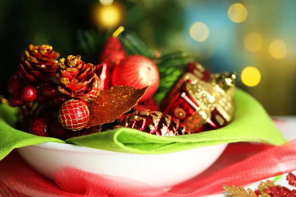 Place setting for Christmas, on bright background — Stock Photo, Image