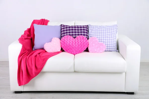 Pink heart shaped pillows — Stock Photo, Image