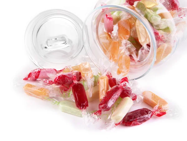 Tasty candies in jar isolated on white — Stock Photo, Image