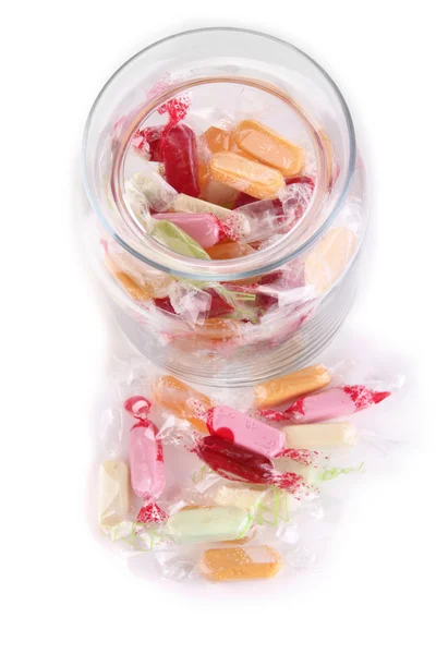 Tasty candies in jar isolated on white — Stock Photo, Image