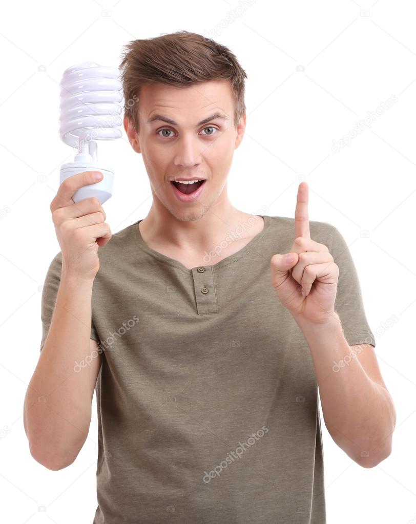 man with lamp energy saving