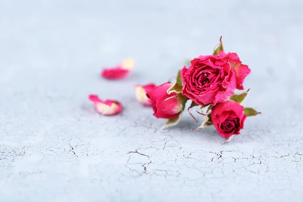 Beautiful pink dried roses on old wooden background — Stock Photo, Image