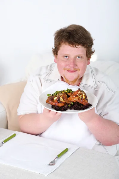 Almoço saboroso para homem gordo — Fotografia de Stock