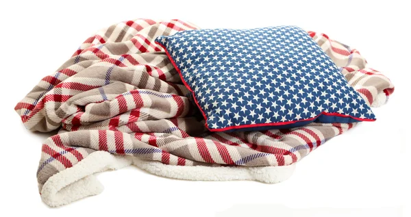 Bright pillow and plaid isolated on white — Stock Photo, Image