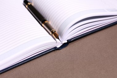 kahverengi masa üzerinde açık kitap üzerine kalem, yakın çekim