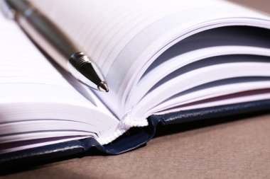 kahverengi masa üzerinde açık kitap üzerine kalem, yakın çekim