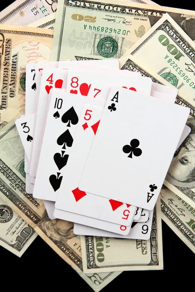 Dollars and a deck of playing cards — Stock Photo, Image