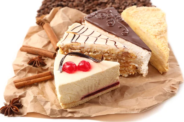 Sortimento de pedaços de bolo, close-up — Fotografia de Stock