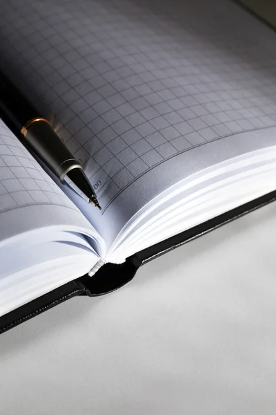 Pen on opened book, close up — Stock Photo, Image