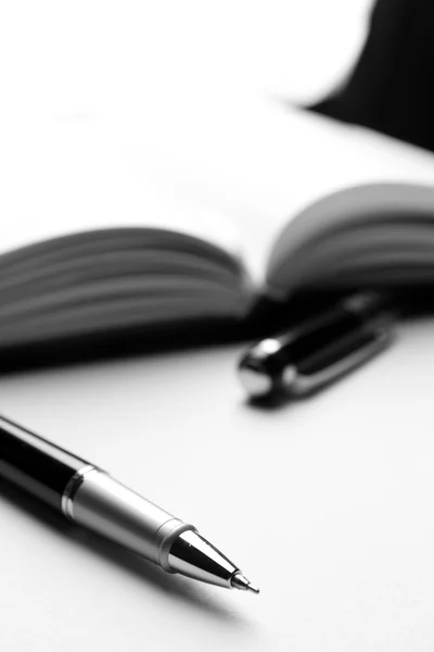 Długopis i dokonać rezerwacji, z bliska — Zdjęcie stockowe