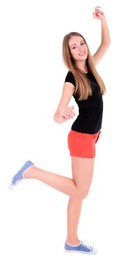 şort ve tişört üzerine beyaz izole güzel genç kız