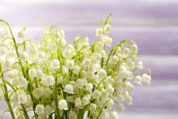 Beautiful lilies of the valley on wooden background — Stock Photo, Image