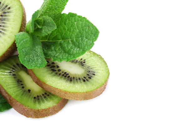 Kiwi fruit with mint isolated on white — Stock Photo, Image