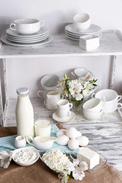 Still life with tasty dairy products on table — Stock Photo, Image