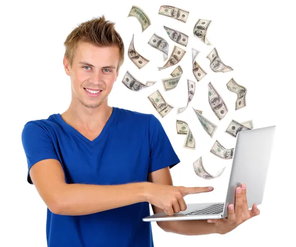 Dollars and laptop — Stock Photo, Image
