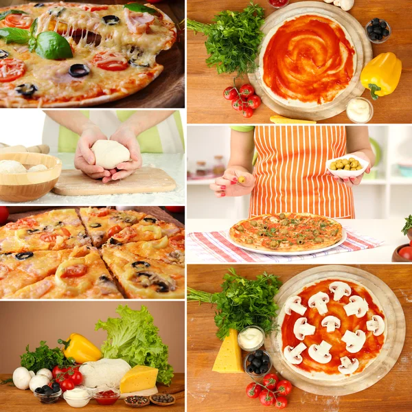 Colagem de preparar pizza — Fotografia de Stock