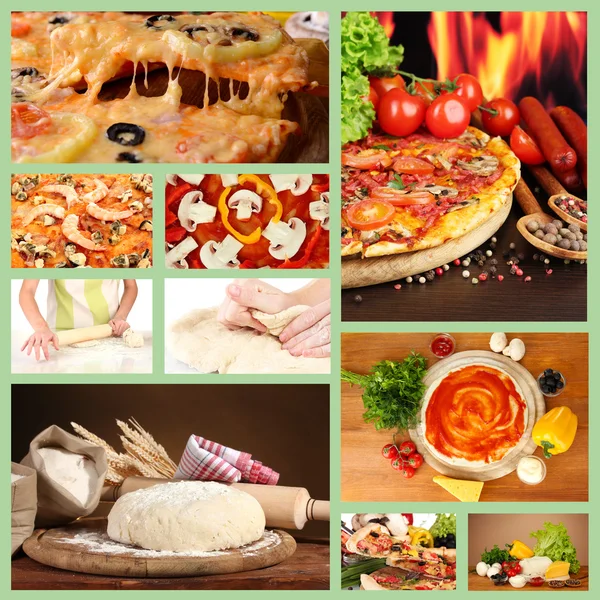 Kolaż przygotowania pizzy — Zdjęcie stockowe