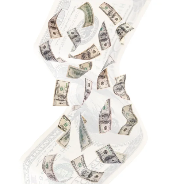 Vliegen dollar biljetten geïsoleerd op wit — Stockfoto