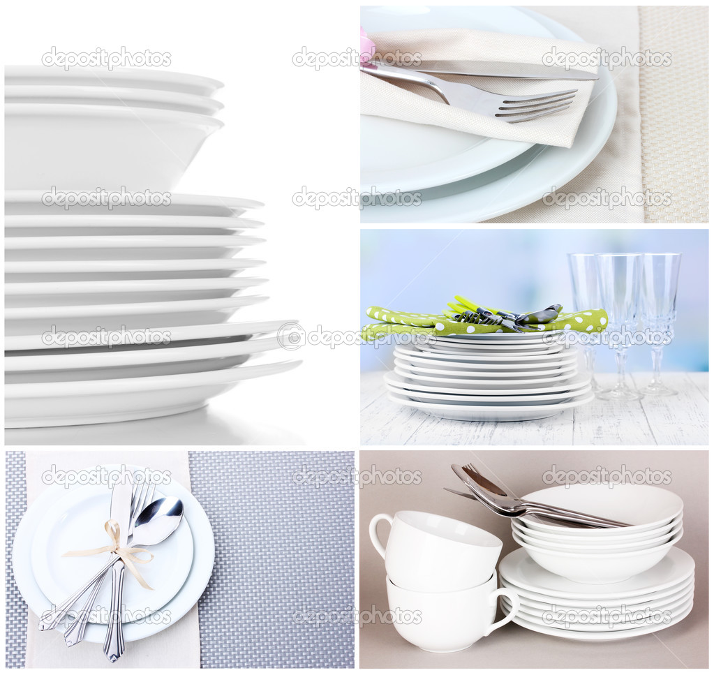 Collage of white tableware