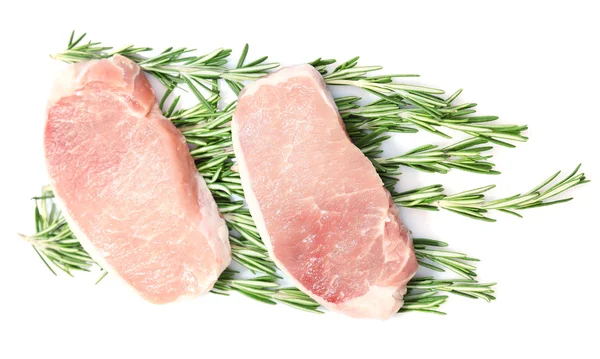 Raw meat steak with herbs isolated on white — Stock Photo, Image