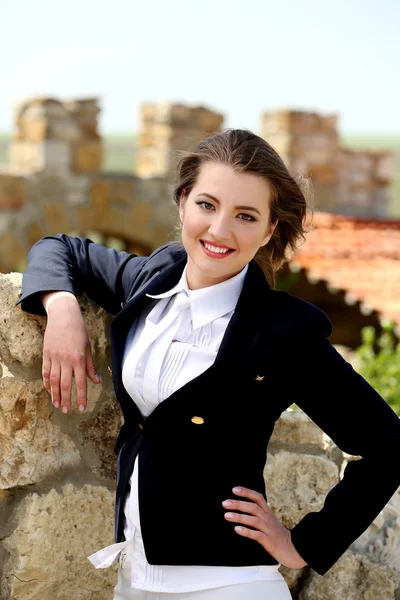 Woman in horseback riding costume — Stock Photo, Image