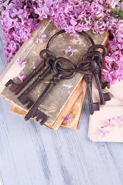 Oude sleutels en oude boeken — Stockfoto