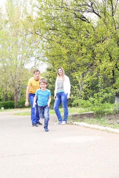 Szczęśliwą rodzinę, spacer w parku — Zdjęcie stockowe