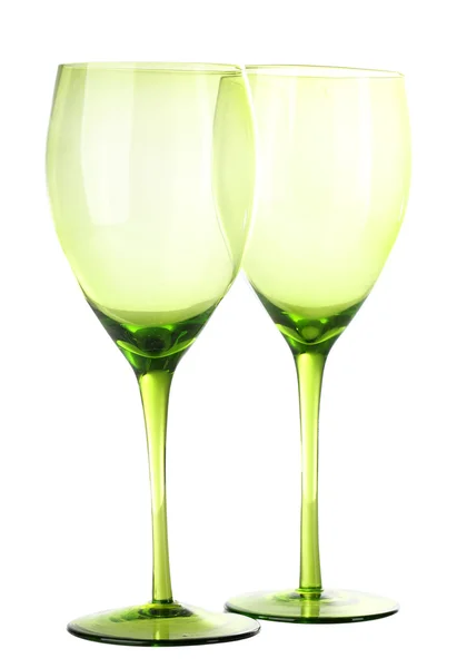 Grüne leere Gläser isoliert auf weiß — Stockfoto
