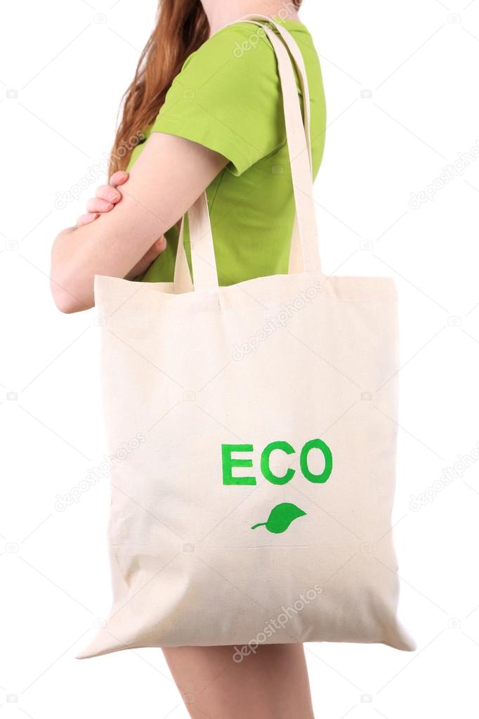 Woman with eco bag Stock Photo by ©belchonock 46462133