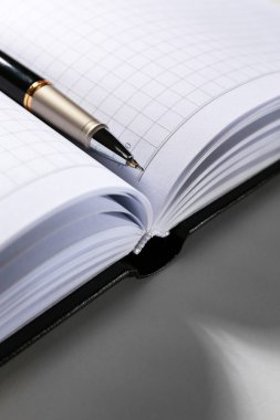 Açık kitap kalem, yakın çekim