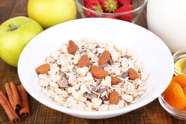 sağlıklı tahıl süt ve meyve ahşap tablo