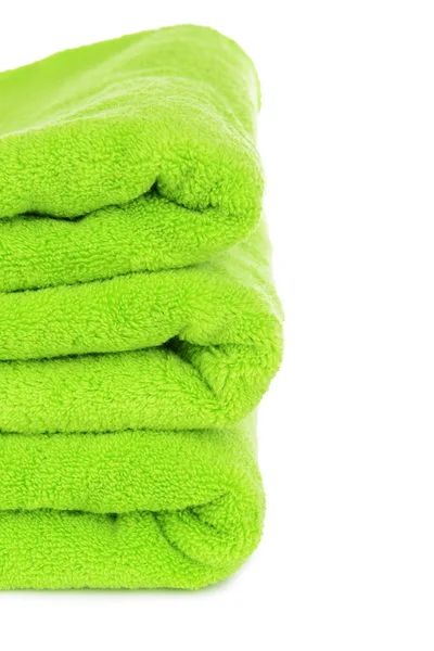 Green towels isolated on white — Stock Photo, Image