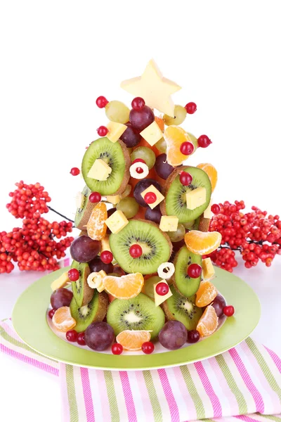 Obst-Weihnachtsbaum isoliert auf weiß — Stockfoto