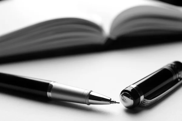 Długopis i dokonać rezerwacji, z bliska — Zdjęcie stockowe