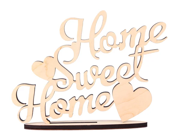 Handgefertigte dekorative Worte aus Holz nach Hause Sweet Home, isoliert auf weiß — Stockfoto