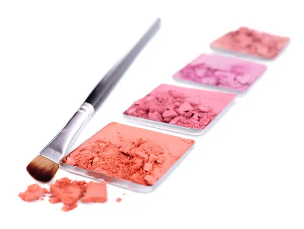 Crushed eyeshadow with brush isolated on white — Stock Photo, Image