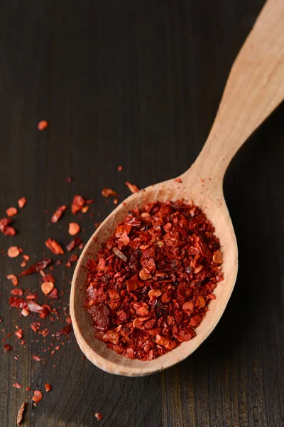 Spice pepper in spoon on wooden background — Stock Photo, Image