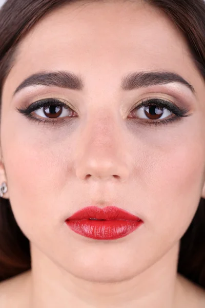 Meisje met rode lippen close-up — Stockfoto